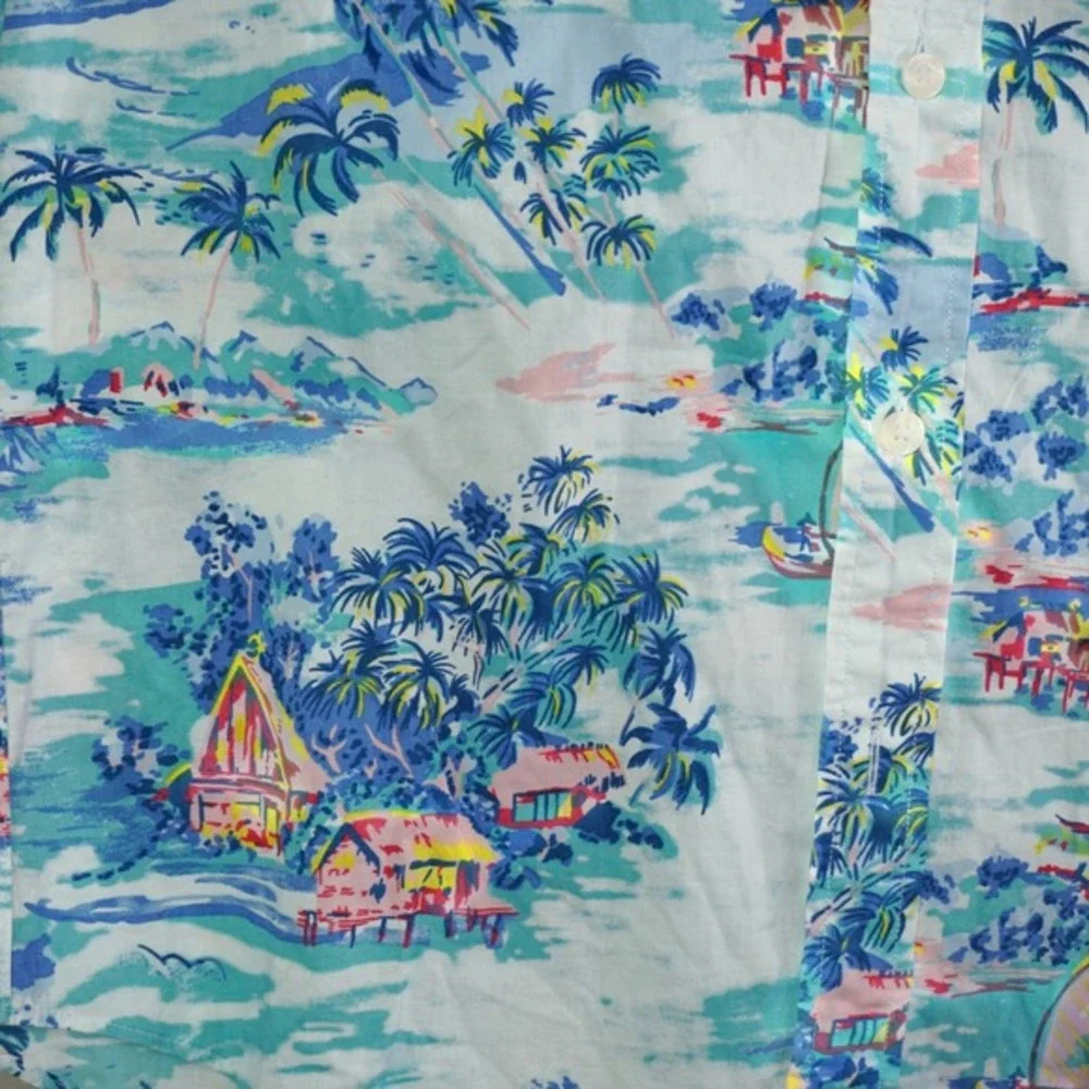 J. Crew Men's Slim Fit Tropical Island Print Short Sleeve Button Down‎ Shirt